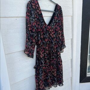 by & by Red and Black Ruffled Wrap Dress